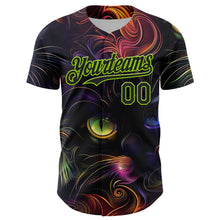 Загрузить изображение в средство просмотра галереи, Custom Black Neon Green 3D Pattern Design Rave Animal Cat Authentic Baseball Jersey
