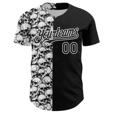 Загрузить изображение в средство просмотра галереи, Custom Black White 3D Pattern Design Rave Skull Authentic Baseball Jersey
