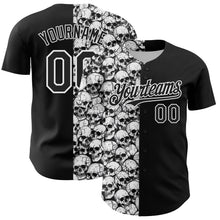 Laden Sie das Bild in den Galerie-Viewer, Custom Black White 3D Pattern Design Rave Skull Authentic Baseball Jersey
