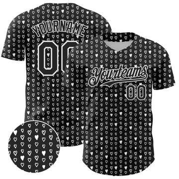 Custom Black White 3D Pattern Design Hearts Authentic Baseball Jersey