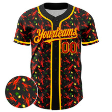 Laden Sie das Bild in den Galerie-Viewer, Custom Black Red-Yellow 3D Pattern Design Animal Lobster Fruit Lemon Authentic Baseball Jersey
