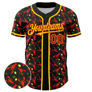 Custom Black Red-Yellow 3D Pattern Design Animal Lobster Fruit Lemon Authentic Baseball Jersey