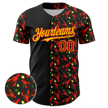 Laden Sie das Bild in den Galerie-Viewer, Custom Black Red-Yellow 3D Pattern Design Animal Lobster Fruit Lemon Authentic Baseball Jersey
