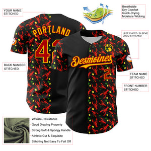 Custom Black Red-Yellow 3D Pattern Design Animal Lobster Fruit Lemon Authentic Baseball Jersey