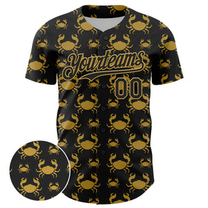 Custom Black Old Gold 3D Pattern Design Animal Crab Fruit Lemon Authentic Baseball Jersey