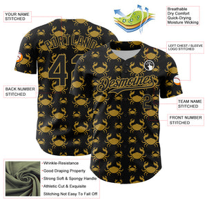 Custom Black Old Gold 3D Pattern Design Animal Crab Fruit Lemon Authentic Baseball Jersey