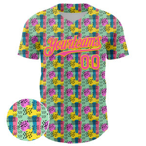 Custom Green Pink-Yellow 3D Pattern Design Color Brush Blocks Authentic Baseball Jersey