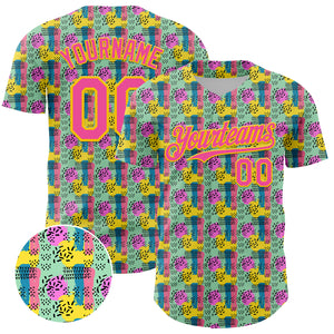 Custom Green Pink-Yellow 3D Pattern Design Color Brush Blocks Authentic Baseball Jersey