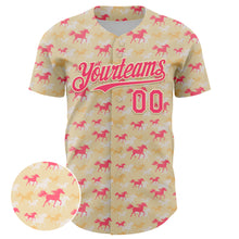 Загрузить изображение в средство просмотра галереи, Custom Cream Neon Pink 3D Pattern Design Animal Horse Authentic Baseball Jersey
