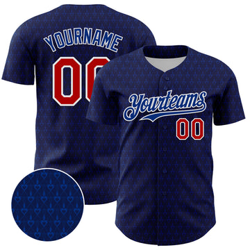 Custom Navy Red-Royal 3D Pattern Design Hearts Authentic Baseball Jersey