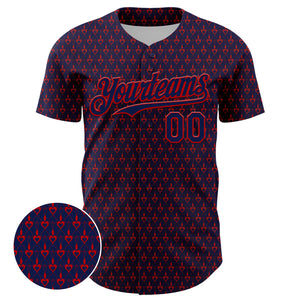 Custom Navy Red 3D Pattern Design Hearts Authentic Baseball Jersey