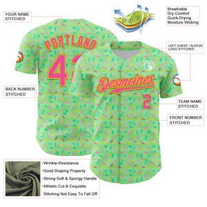 Custom Pea Green Pink-Yellow 3D Pattern Design Geometric Shape Authentic Baseball Jersey