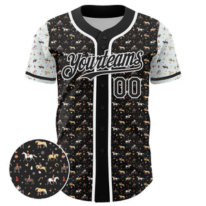 Custom Black White 3D Pattern Design Rodeo Cowboy Authentic Baseball Jersey