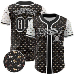 Custom Black White 3D Pattern Design Rodeo Cowboy Authentic Baseball Jersey