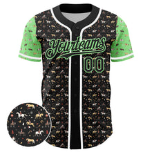 Load image into Gallery viewer, Custom Black Pea Green-White 3D Pattern Design Rodeo Cowboy Authentic Baseball Jersey
