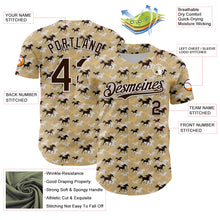 Load image into Gallery viewer, Custom Vegas Gold Brown-White 3D Pattern Design Animal Horse Authentic Baseball Jersey
