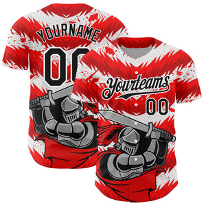 Custom Red Black-White 3D Pattern Design Knight Hero Art Authentic Baseball Jersey