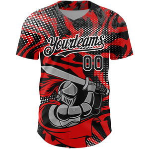 Custom Red Black-White 3D Pattern Design Knight Hero Art Authentic Baseball Jersey