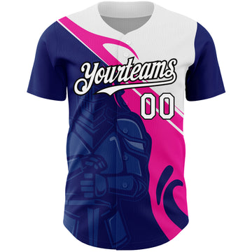 Custom Royal Pink-Black 3D Pattern Design Knight Hero Art Authentic Baseball Jersey