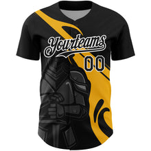 Загрузить изображение в средство просмотра галереи, Custom Black Gold-White 3D Pattern Design Knight Hero Art Authentic Baseball Jersey
