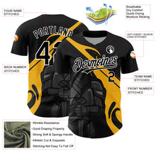 Загрузить изображение в средство просмотра галереи, Custom Black Gold-White 3D Pattern Design Knight Hero Art Authentic Baseball Jersey
