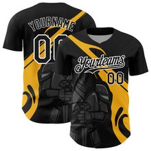 Загрузить изображение в средство просмотра галереи, Custom Black Gold-White 3D Pattern Design Knight Hero Art Authentic Baseball Jersey
