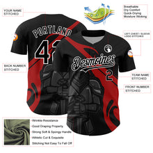 Load image into Gallery viewer, Custom Black Red-Gray 3D Pattern Design Knight Hero Art Authentic Baseball Jersey
