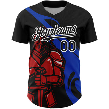 Custom Black Thunder Blue-Red 3D Pattern Design Knight Hero Art Authentic Baseball Jersey