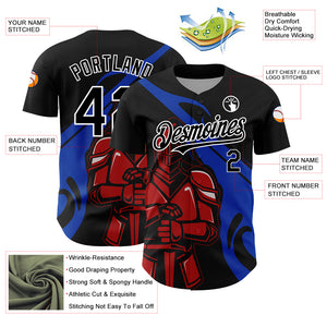 Custom Black Thunder Blue-Red 3D Pattern Design Knight Hero Art Authentic Baseball Jersey