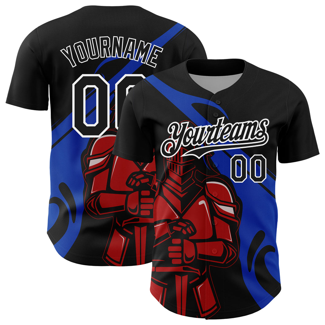 Custom Black Thunder Blue-Red 3D Pattern Design Knight Hero Art Authentic Baseball Jersey