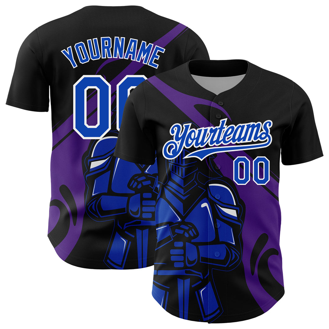 Custom Black Thunder Blue-Purple 3D Pattern Design Knight Hero Art Authentic Baseball Jersey