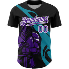 Laden Sie das Bild in den Galerie-Viewer, Custom Black Purple-Teal 3D Pattern Design Knight Hero Art Authentic Baseball Jersey
