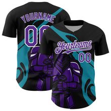 Laden Sie das Bild in den Galerie-Viewer, Custom Black Purple-Teal 3D Pattern Design Knight Hero Art Authentic Baseball Jersey
