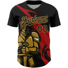 Charger l&#39;image dans la galerie, Custom Black Red-Old Gold 3D Pattern Design Knight Hero Art Authentic Baseball Jersey
