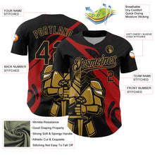 Charger l&#39;image dans la galerie, Custom Black Red-Old Gold 3D Pattern Design Knight Hero Art Authentic Baseball Jersey
