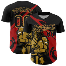 Charger l&#39;image dans la galerie, Custom Black Red-Old Gold 3D Pattern Design Knight Hero Art Authentic Baseball Jersey
