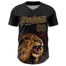 Charger l&#39;image dans la galerie, Custom Black Old Gold 3D Pattern Design Animal Lion Authentic Baseball Jersey
