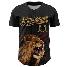 Загрузить изображение в средство просмотра галереи, Custom Black Old Gold 3D Pattern Design Animal Lion Authentic Baseball Jersey
