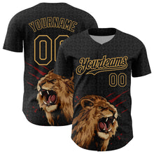 Загрузить изображение в средство просмотра галереи, Custom Black Old Gold 3D Pattern Design Animal Lion Authentic Baseball Jersey
