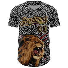 Charger l&#39;image dans la galerie, Custom Black Old Gold 3D Pattern Design Animal Lion Authentic Baseball Jersey
