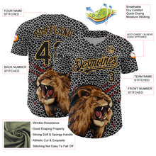 Charger l&#39;image dans la galerie, Custom Black Old Gold 3D Pattern Design Animal Lion Authentic Baseball Jersey
