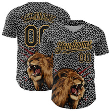 Charger l&#39;image dans la galerie, Custom Black Old Gold 3D Pattern Design Animal Lion Authentic Baseball Jersey
