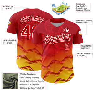 Custom Red Yellow-White 3D Pattern Design Animal Lion Authentic Baseball Jersey