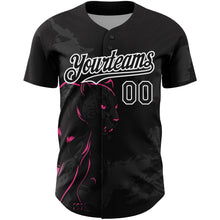 Загрузить изображение в средство просмотра галереи, Custom Black Pink-White 3D Pattern Design Animal Panther Authentic Baseball Jersey
