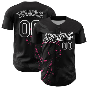 Custom Black Pink-White 3D Pattern Design Animal Panther Authentic Baseball Jersey