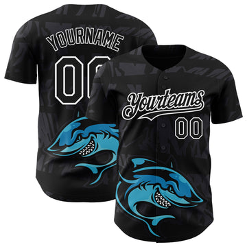 Custom Black White 3D Pattern Design Animal Shark Authentic Baseball Jersey