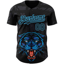 Laden Sie das Bild in den Galerie-Viewer, Custom Black Sky Blue 3D Pattern Design Animal Panther Authentic Baseball Jersey
