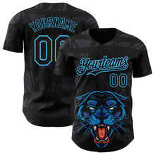 Charger l&#39;image dans la galerie, Custom Black Sky Blue 3D Pattern Design Animal Panther Authentic Baseball Jersey
