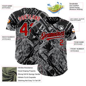 Custom Black Red-White 3D Pattern Design Animal Eagle Authentic Baseball Jersey