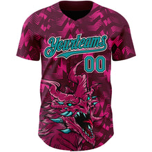 Charger l&#39;image dans la galerie, Custom Crimson Teal-Black 3D Pattern Design Animal Dragon Authentic Baseball Jersey
